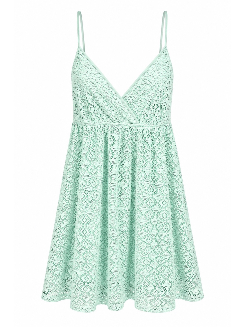 Express Mint Green Crochet Spaghetti Strap Babydoll Summer Dress Womens Size M